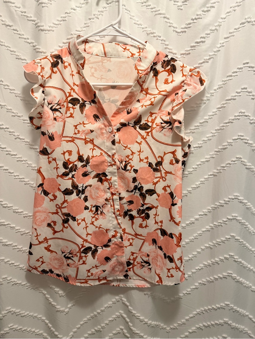 Women’s Floral Cap Sleeve Button-Front Top in Pink